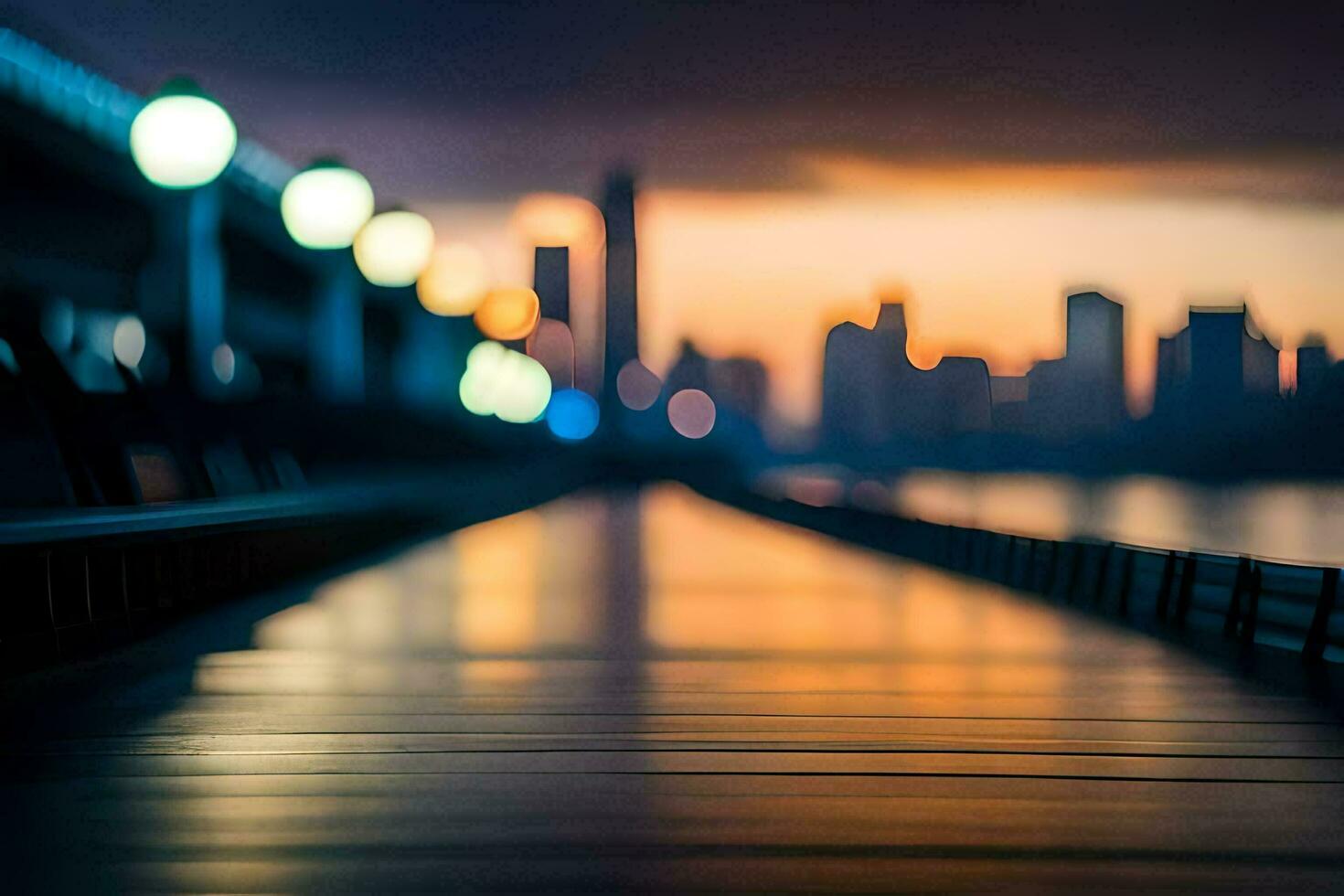 a long walkway with lights in the background. AI-Generated photo