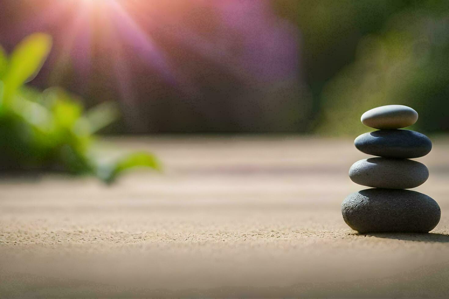 a stack of stones sitting on the ground. AI-Generated photo