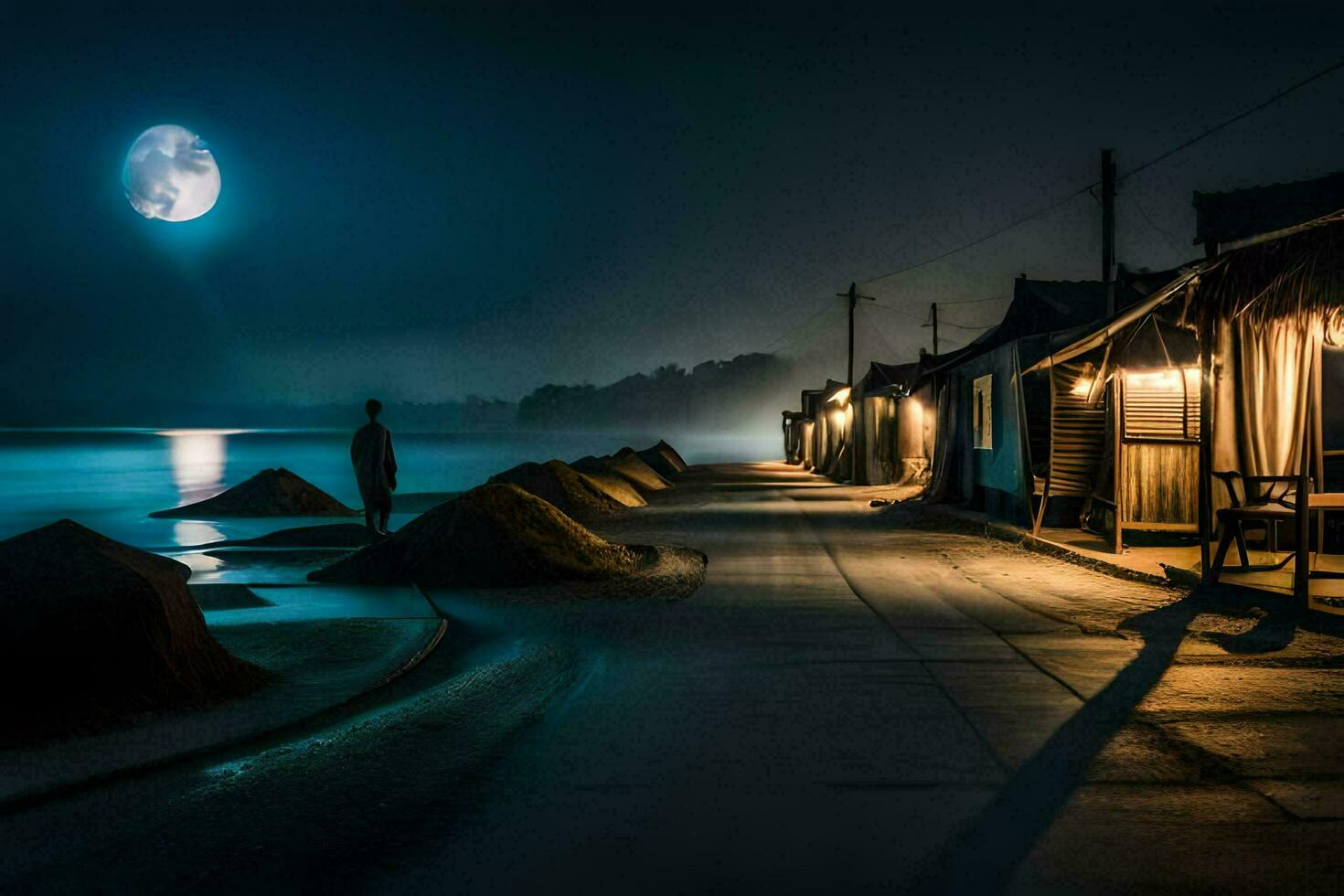 photo wallpaper the moon, night, the sea, the moon, the sea, the moon,. AI-Generated