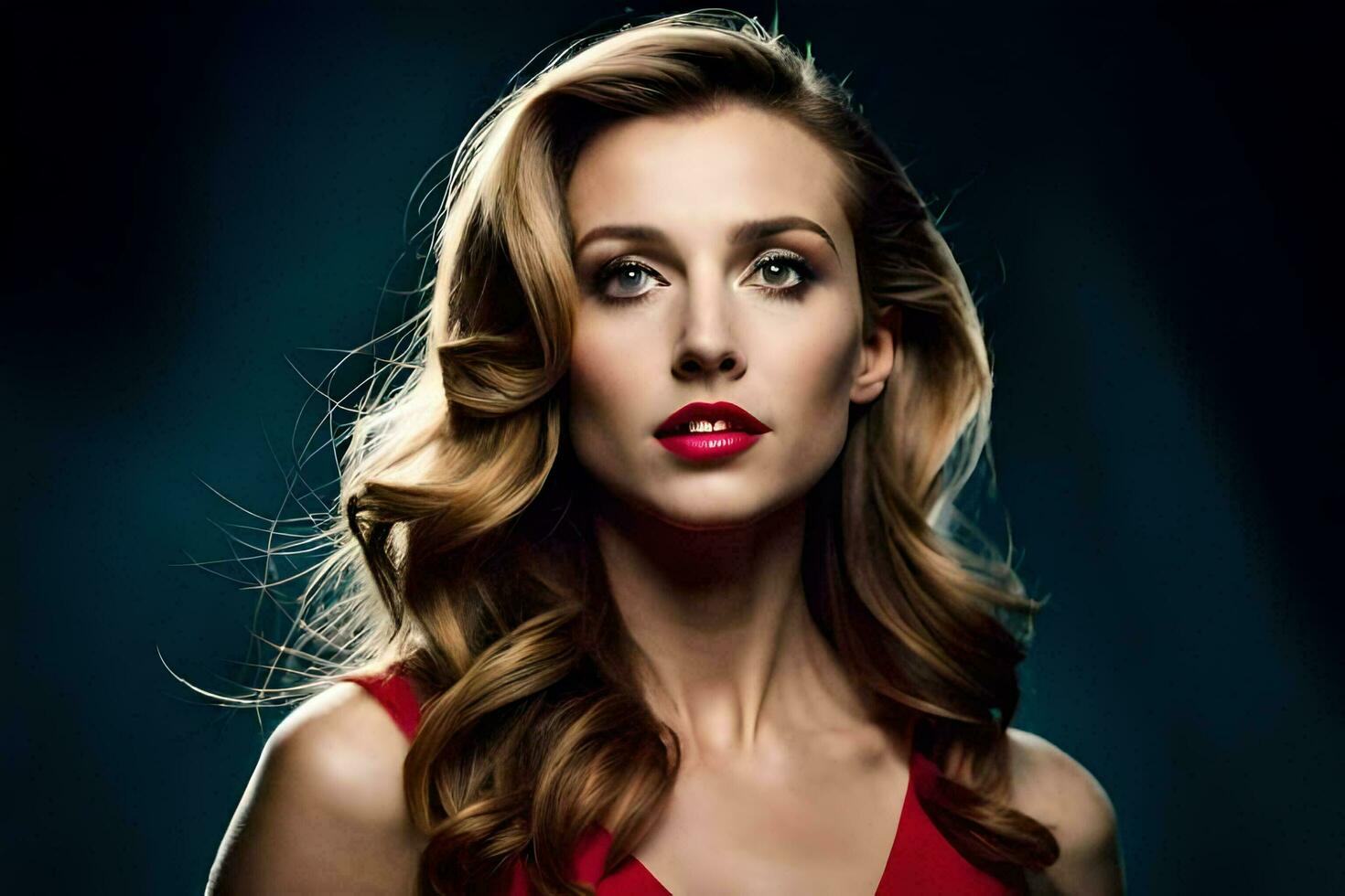 a beautiful woman with long hair and red lipstick. AI-Generated photo