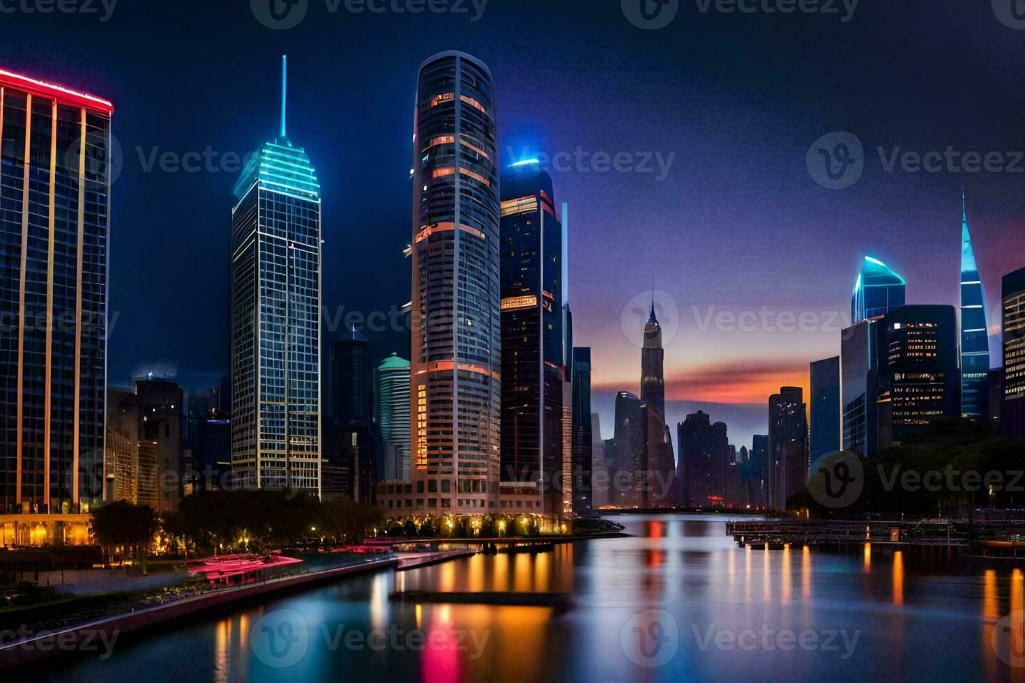 the chicago skyline at night. AI-Generated photo