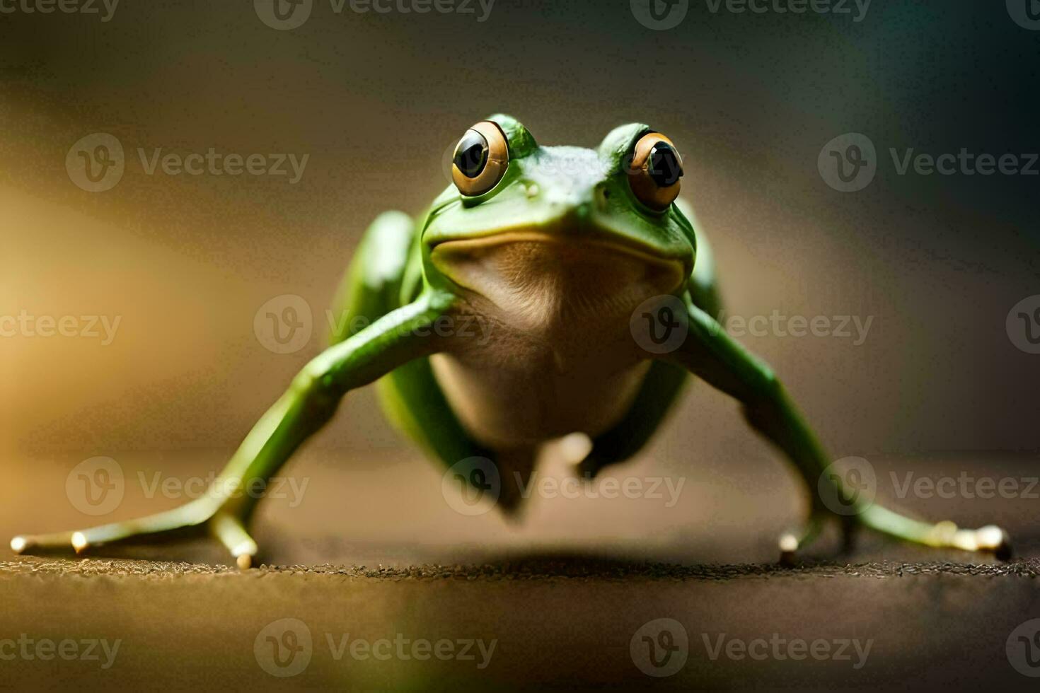 a frog is standing on its hind legs. AI-Generated photo