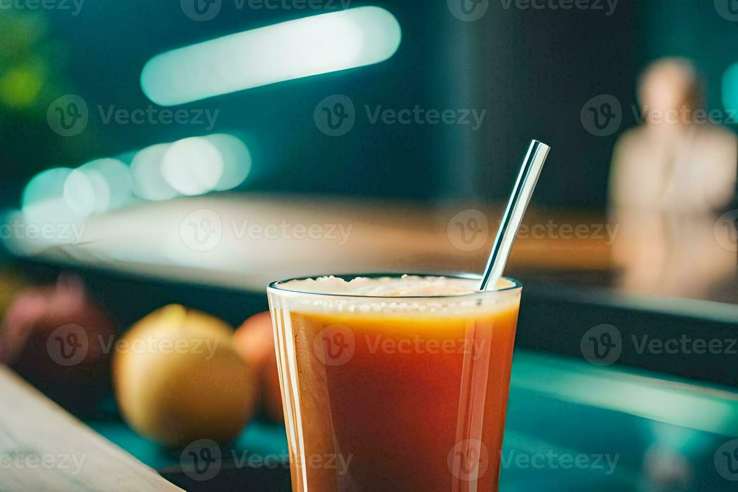 a glass of orange juice with a straw. AI-Generated photo