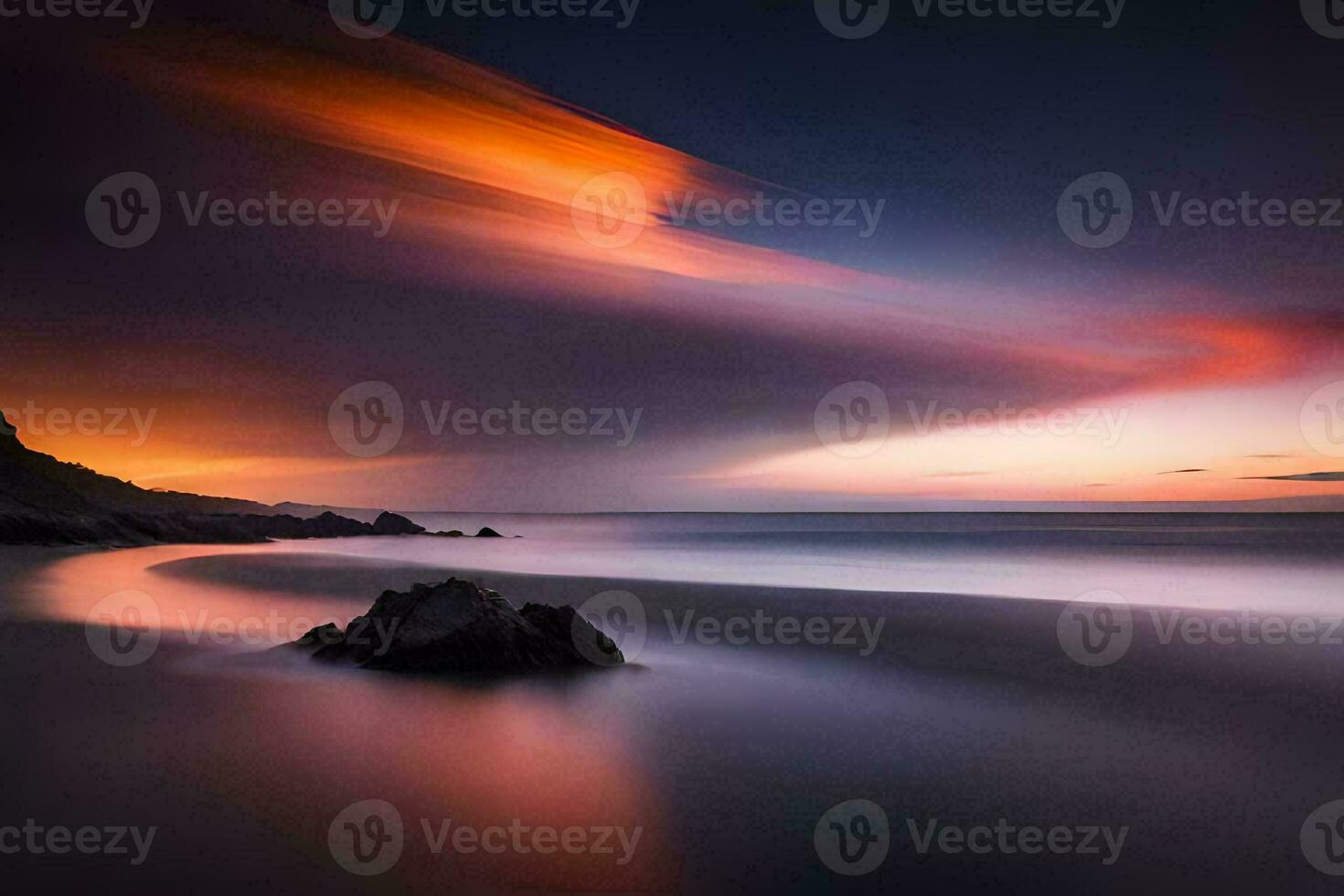 a long exposure photograph of a sunset over the ocean. AI-Generated photo