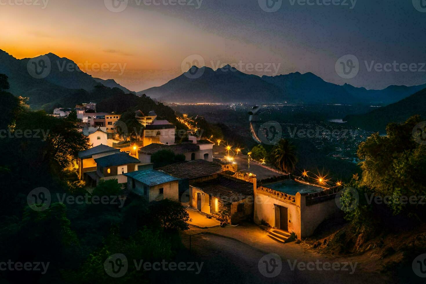 the village of yangshuo, china. AI-Generated photo