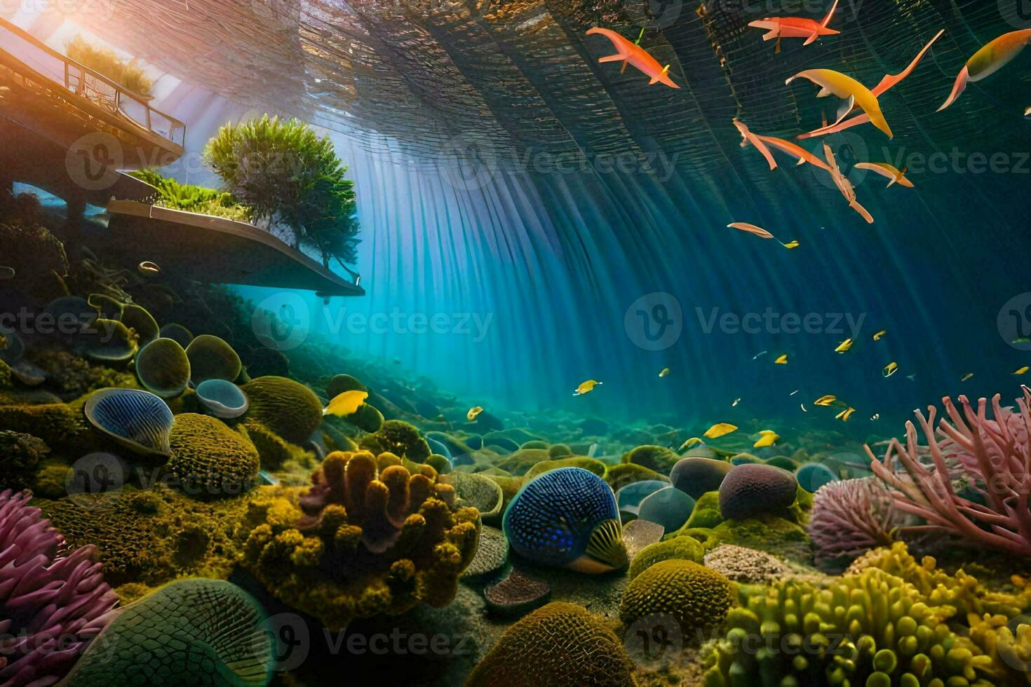 an underwater scene with coral reefs and fish. AI-Generated photo