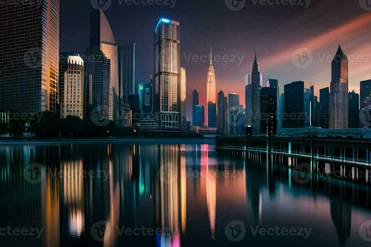 new york city skyline at sunset. AI-Generated photo