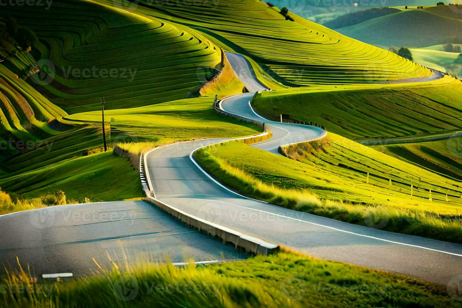 un devanado la carretera en el montañas. generado por ai foto