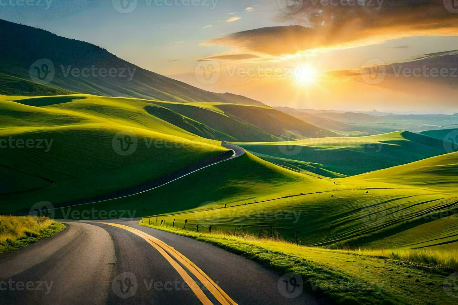 the road to the sunset. AI-Generated photo