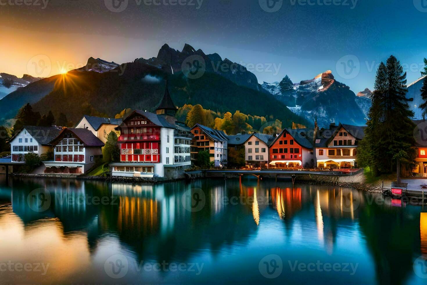 the beautiful town of altenburg in the alps at sunset. AI-Generated photo