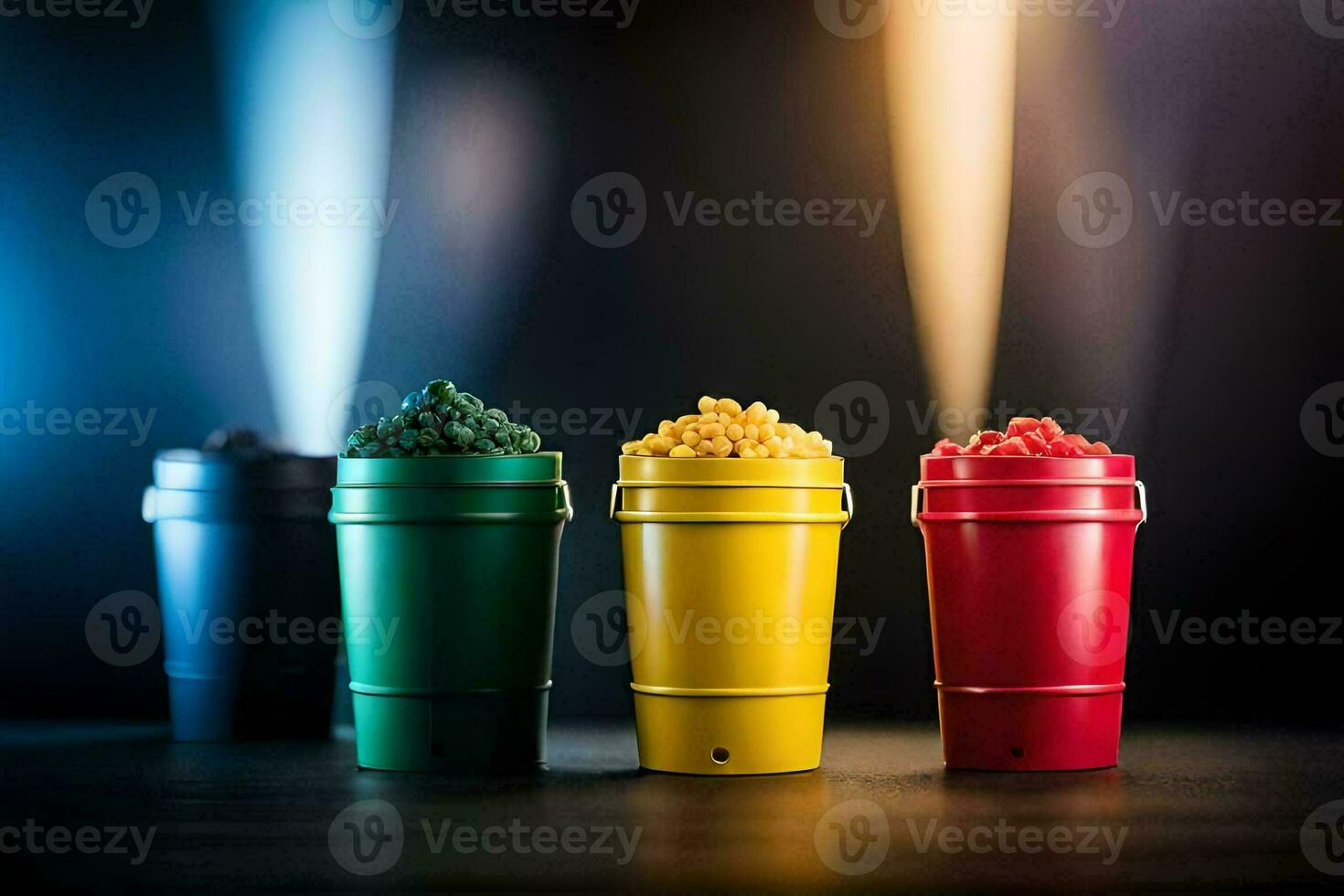 four colorful cups with different colored food. AI-Generated photo