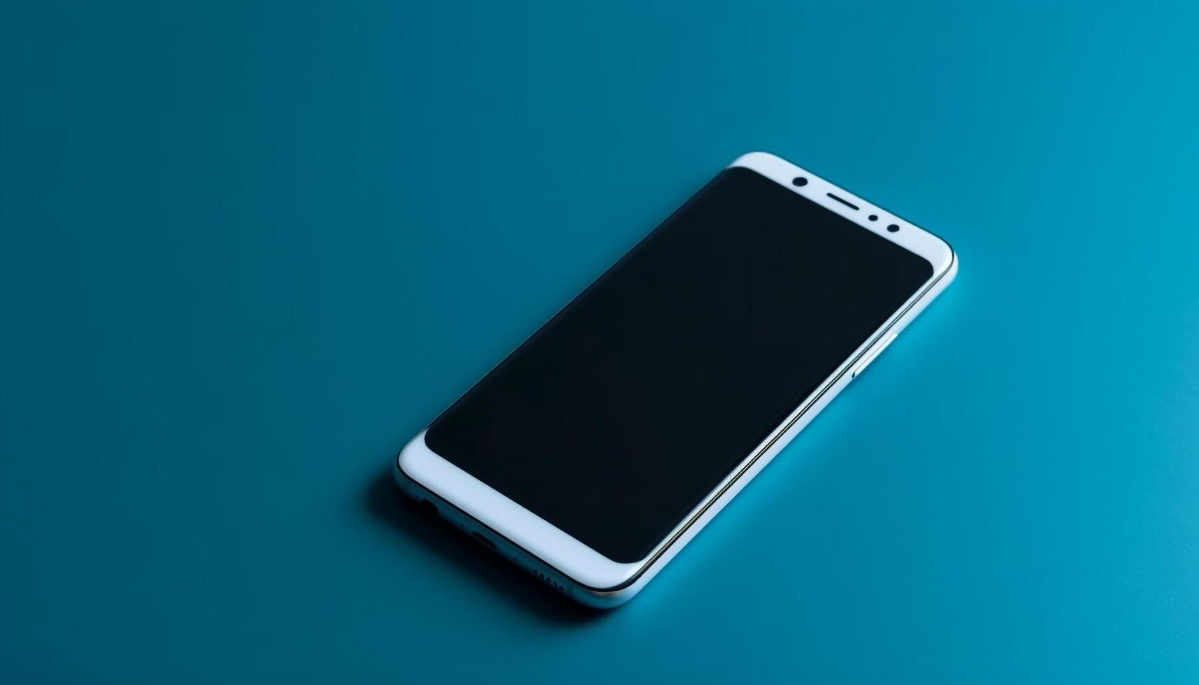 Modern smart phone on blue background with touch screen technology generated by AI photo