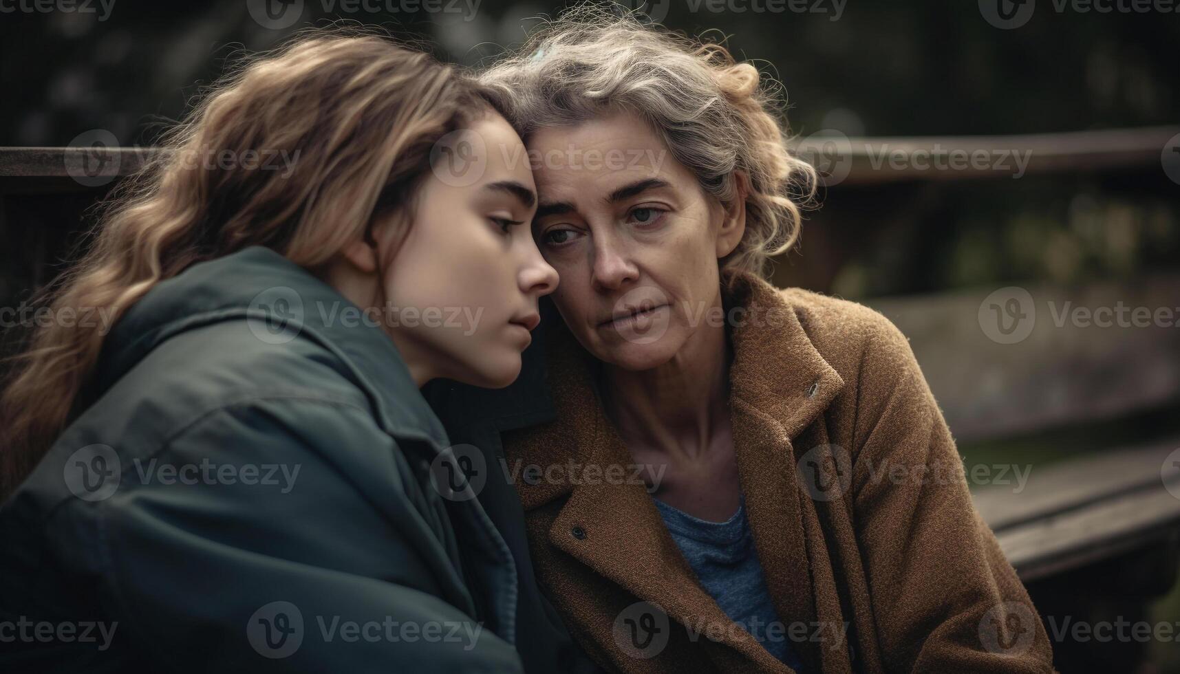 Two young adults embracing outdoors, smiling and looking at camera generated by AI photo