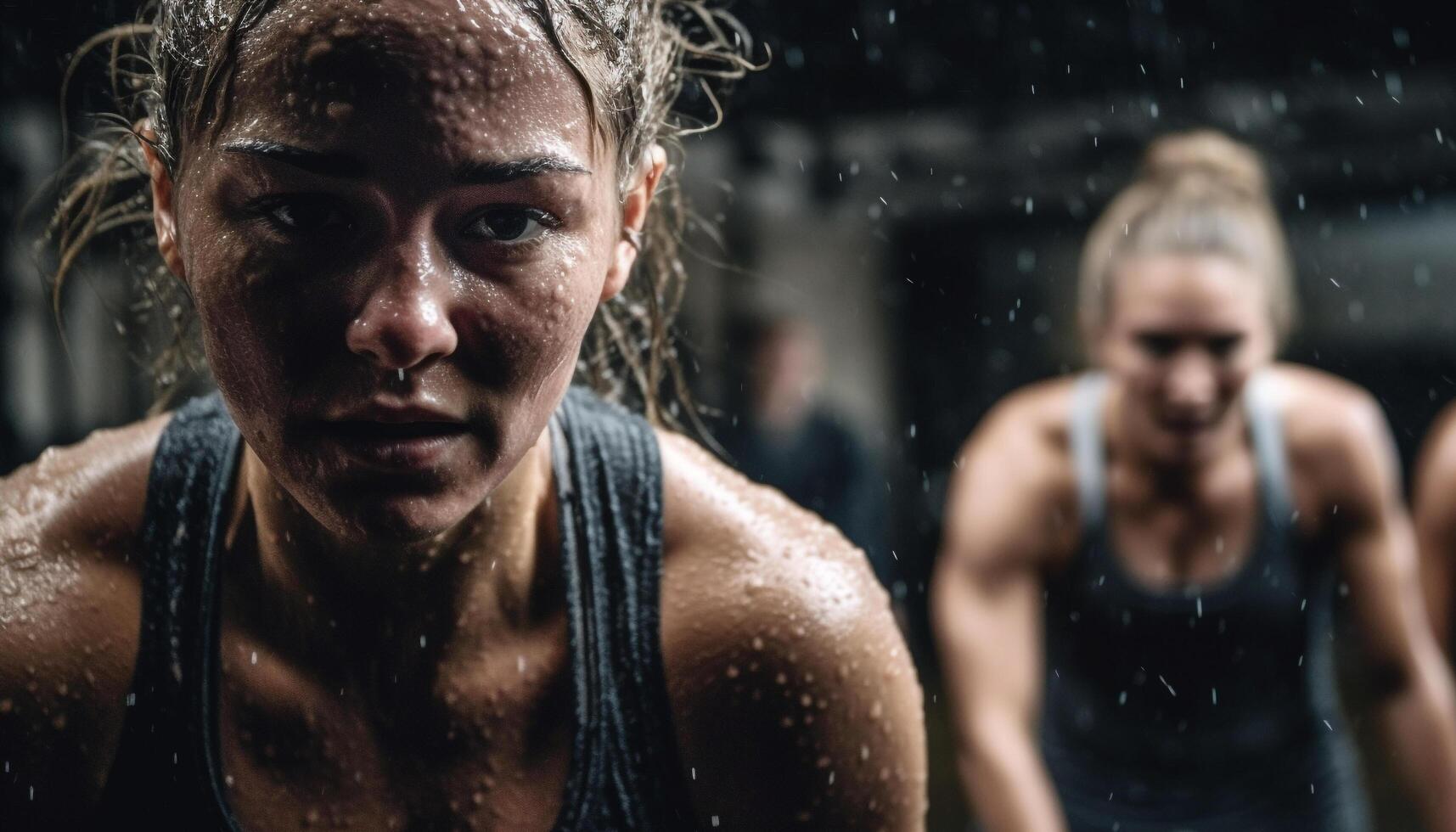 Muscular young athlete competes in muddy outdoor sports training generated by AI photo