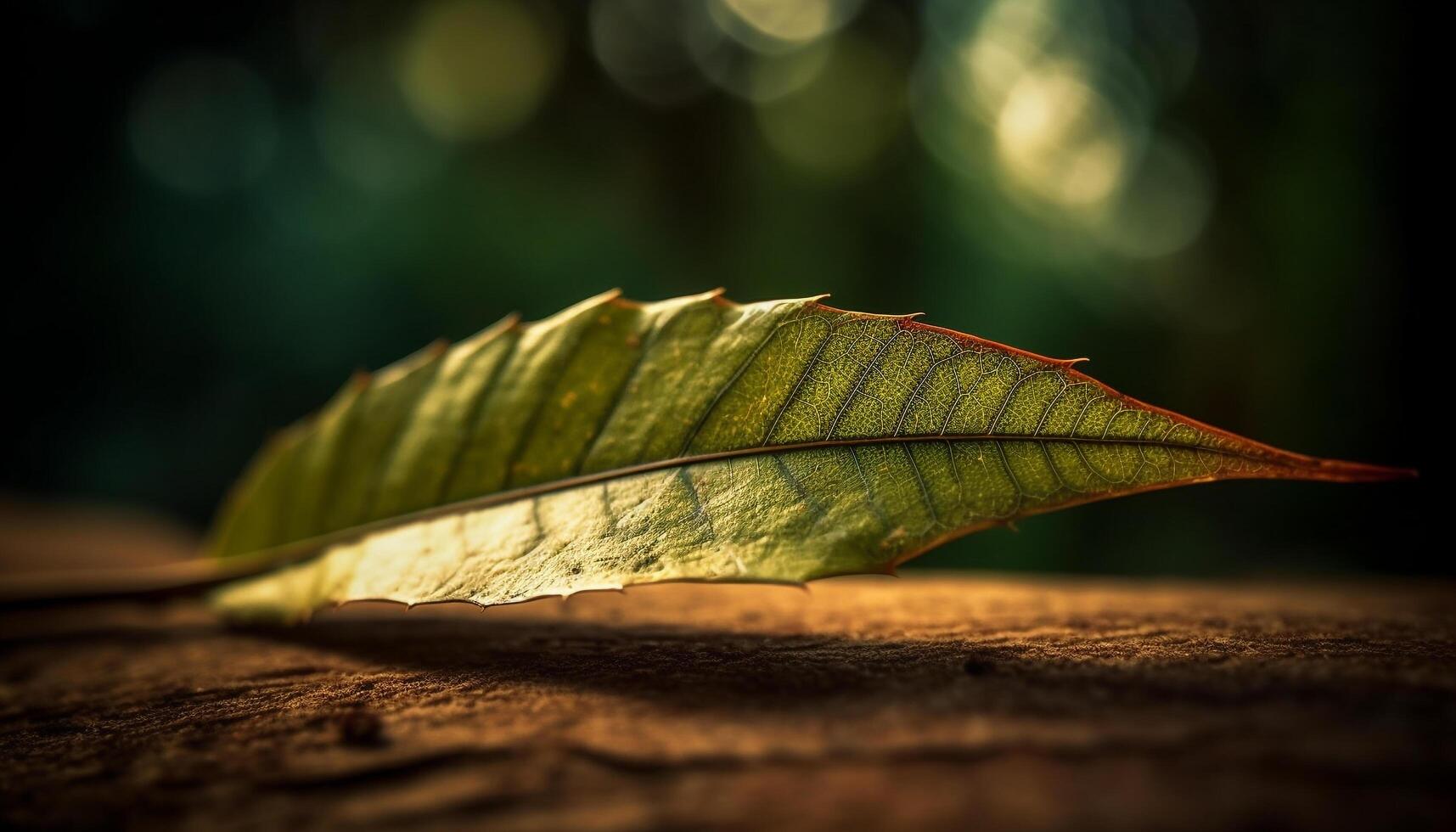 Vibrant autumn leaf pattern on old maple branch in forest generated by AI photo