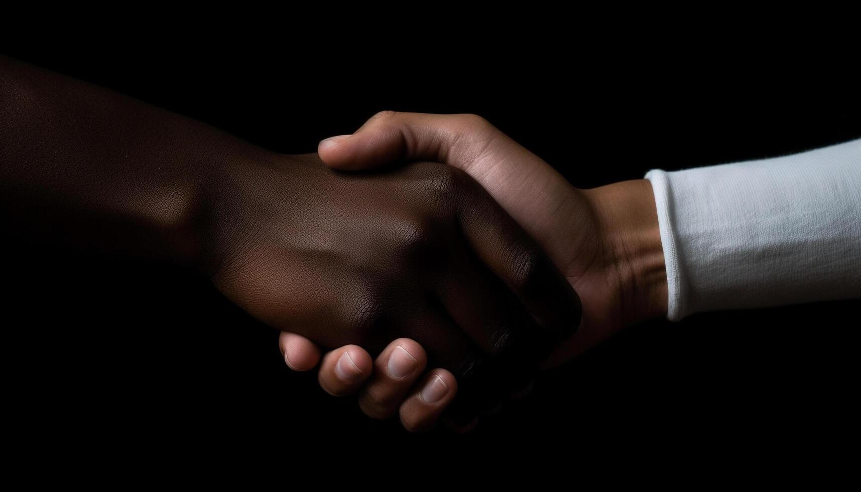 Businessmen and women shaking hands in close up on black background generated by AI photo