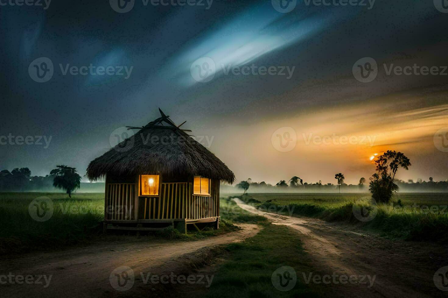 the road to the hut. AI-Generated photo