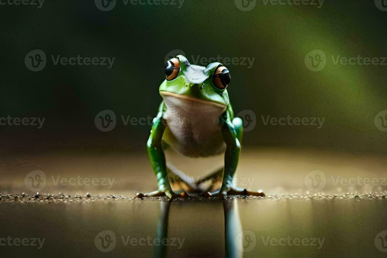 a frog sitting on the ground with its eyes closed. AI-Generated photo