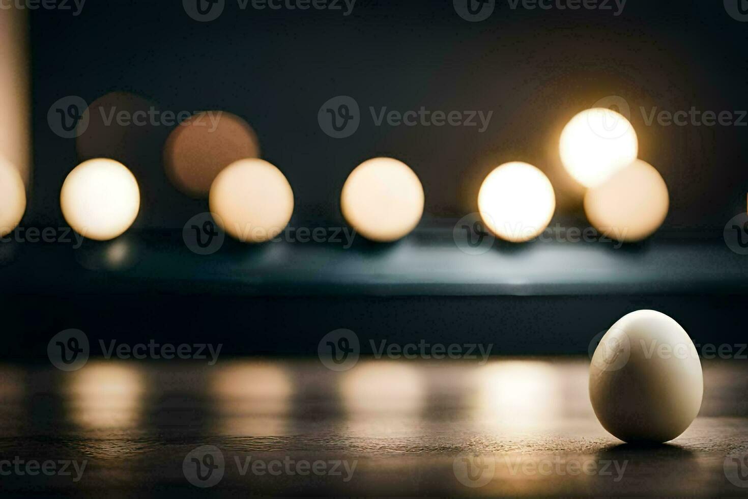 a single egg is sitting in front of a lit candle. AI-Generated photo