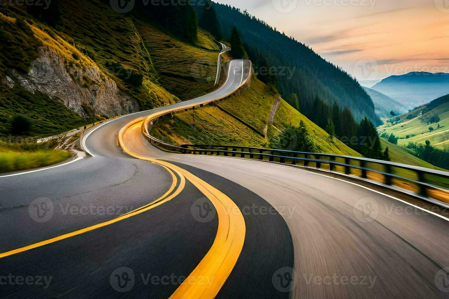 a winding road in the mountains. AI-Generated photo