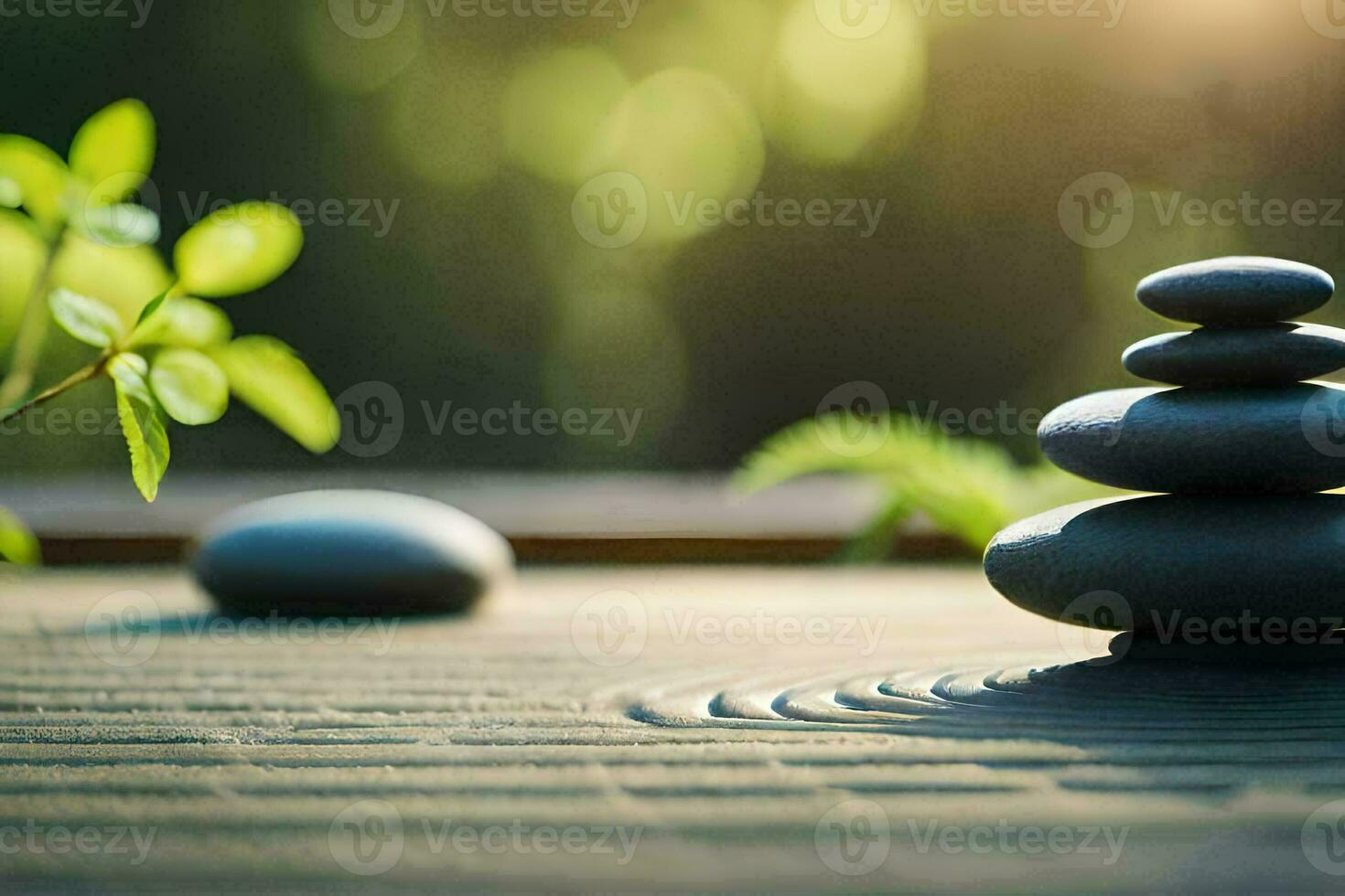a zen garden with stones and plants. AI-Generated photo
