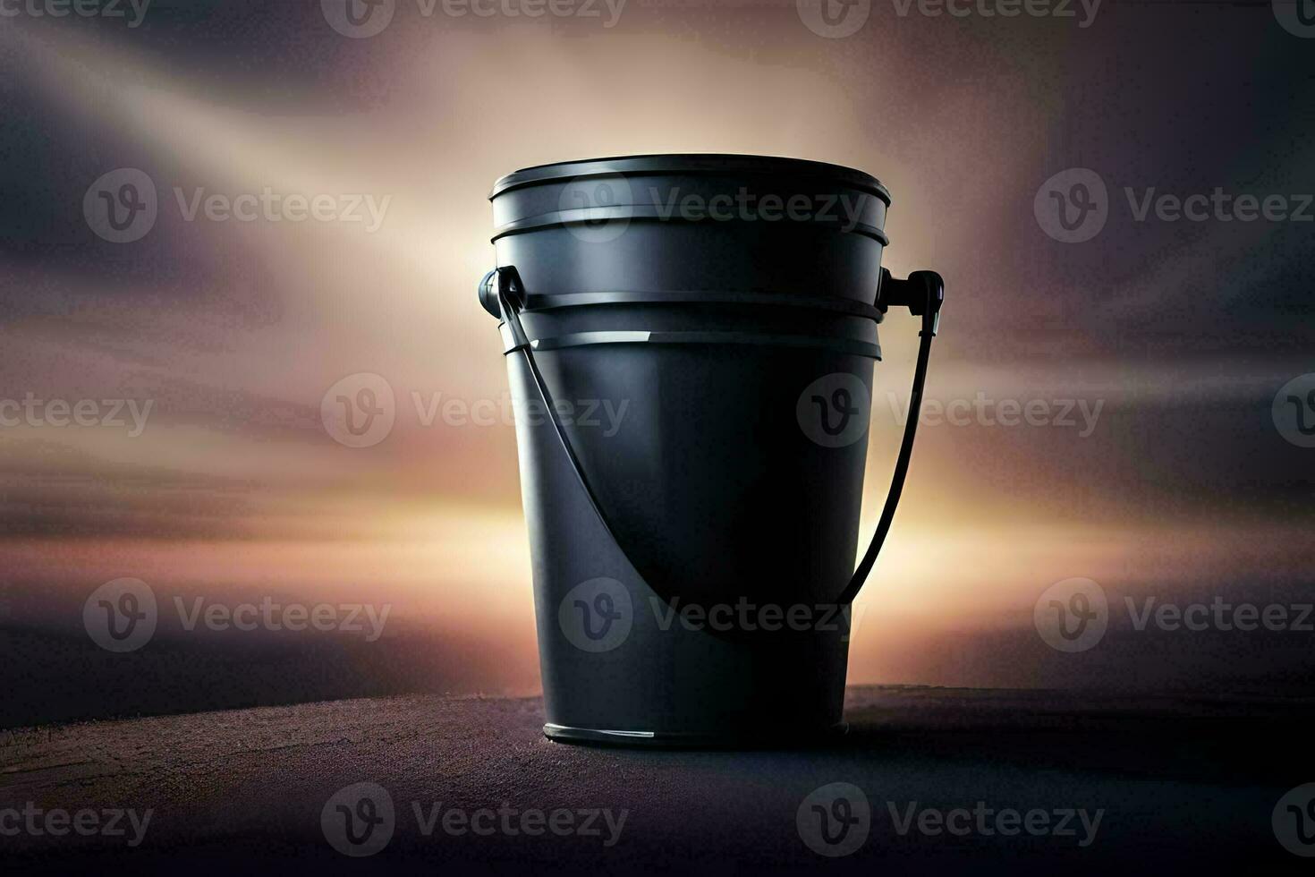 a black bucket sitting on top of a dark background. AI-Generated photo
