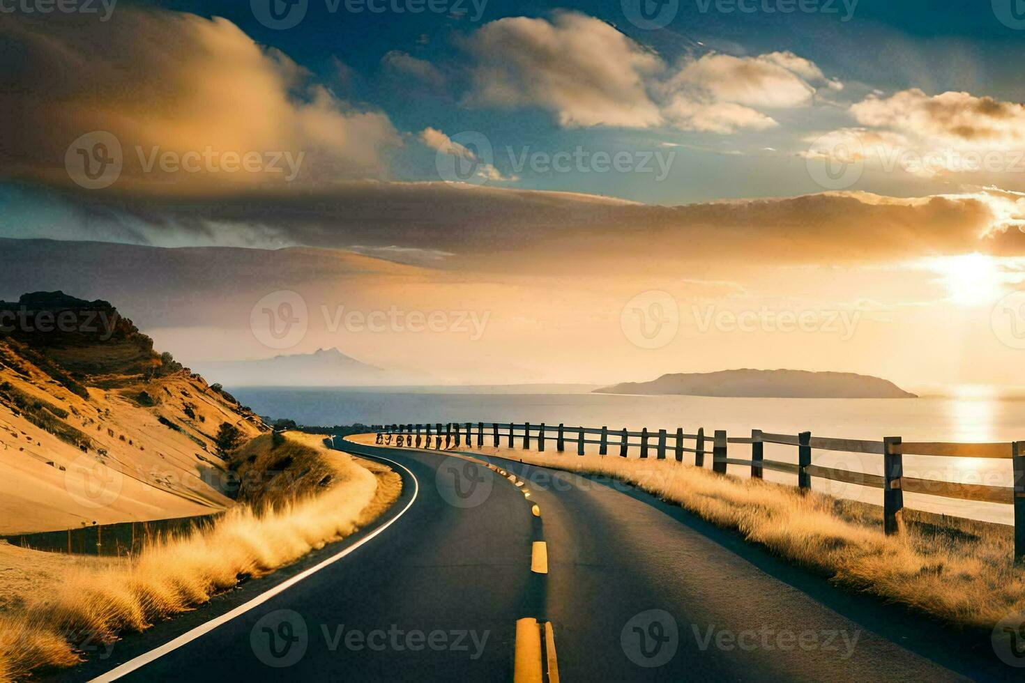 the road to the sunset. AI-Generated photo