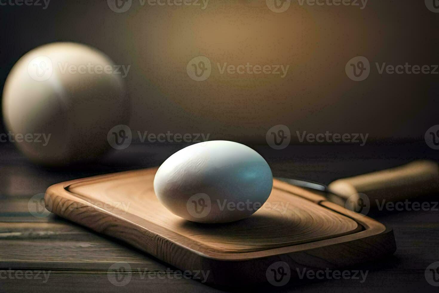 an egg on a cutting board with a knife. AI-Generated photo