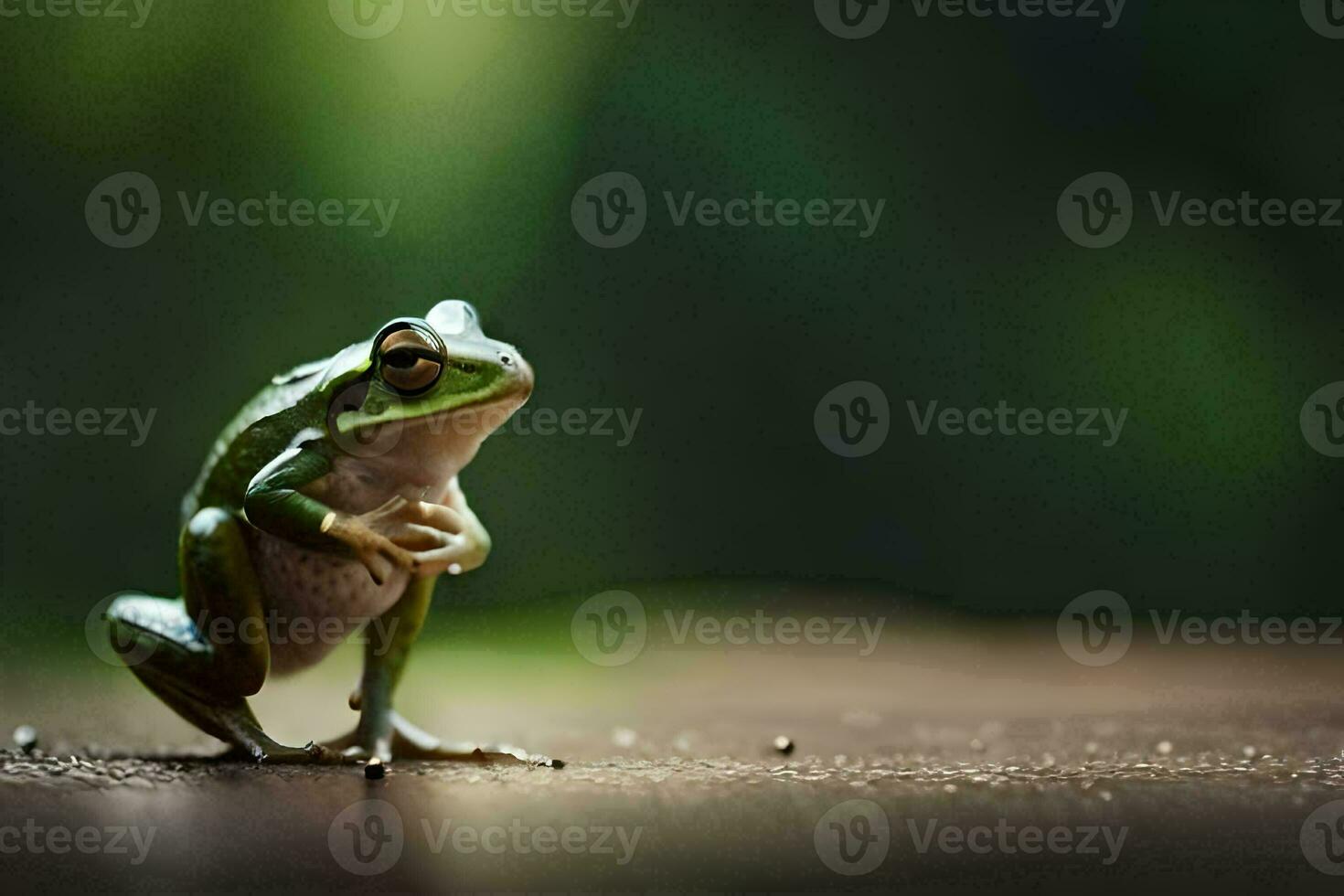 a frog sitting on the ground with its legs crossed. AI-Generated photo