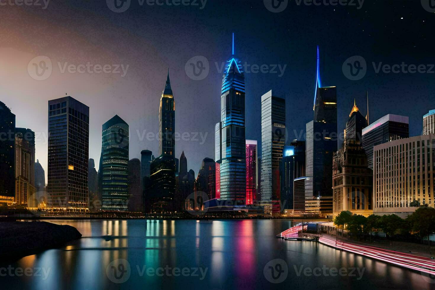 the chicago skyline at night. AI-Generated photo