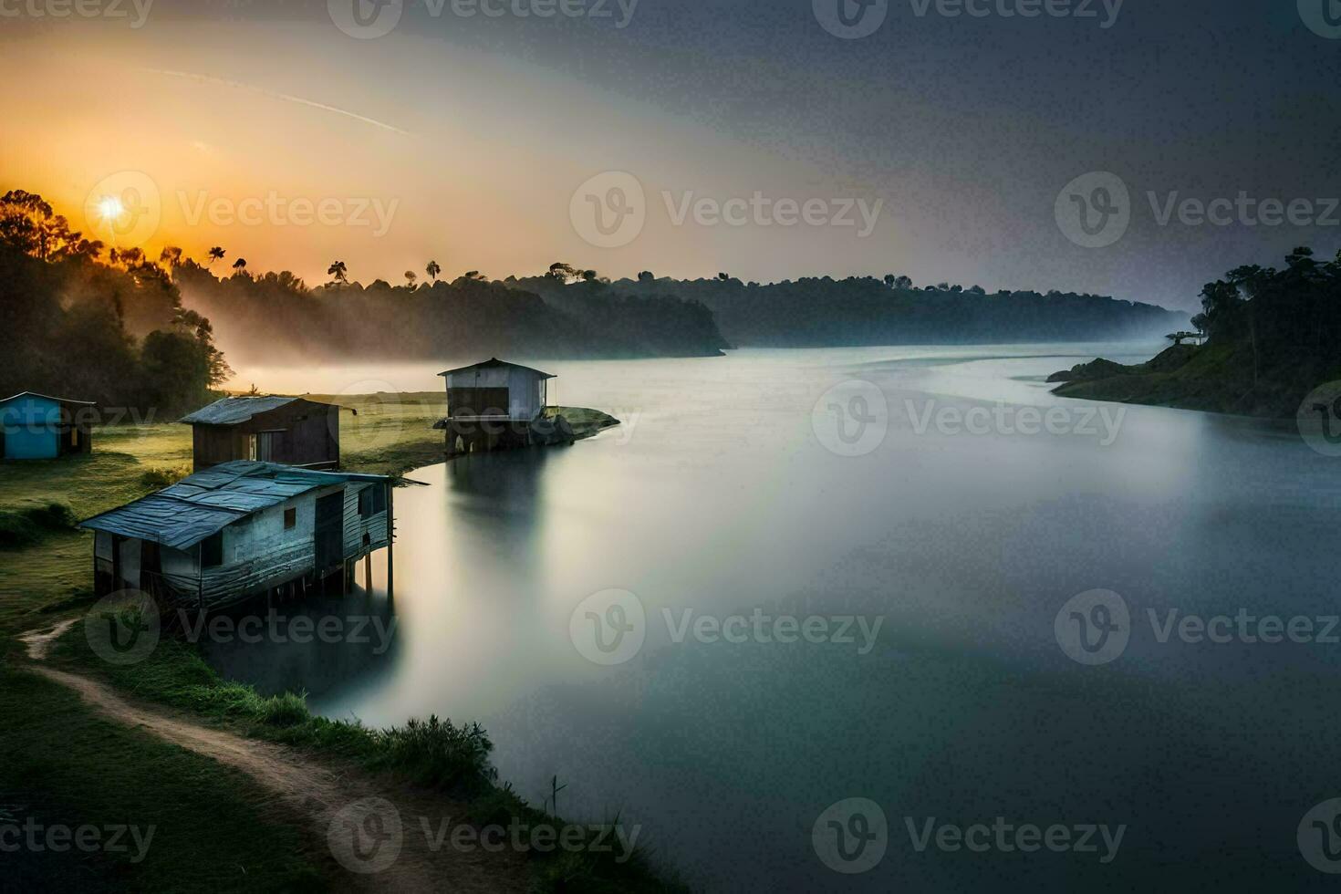 a beautiful sunrise over the water. AI-Generated photo
