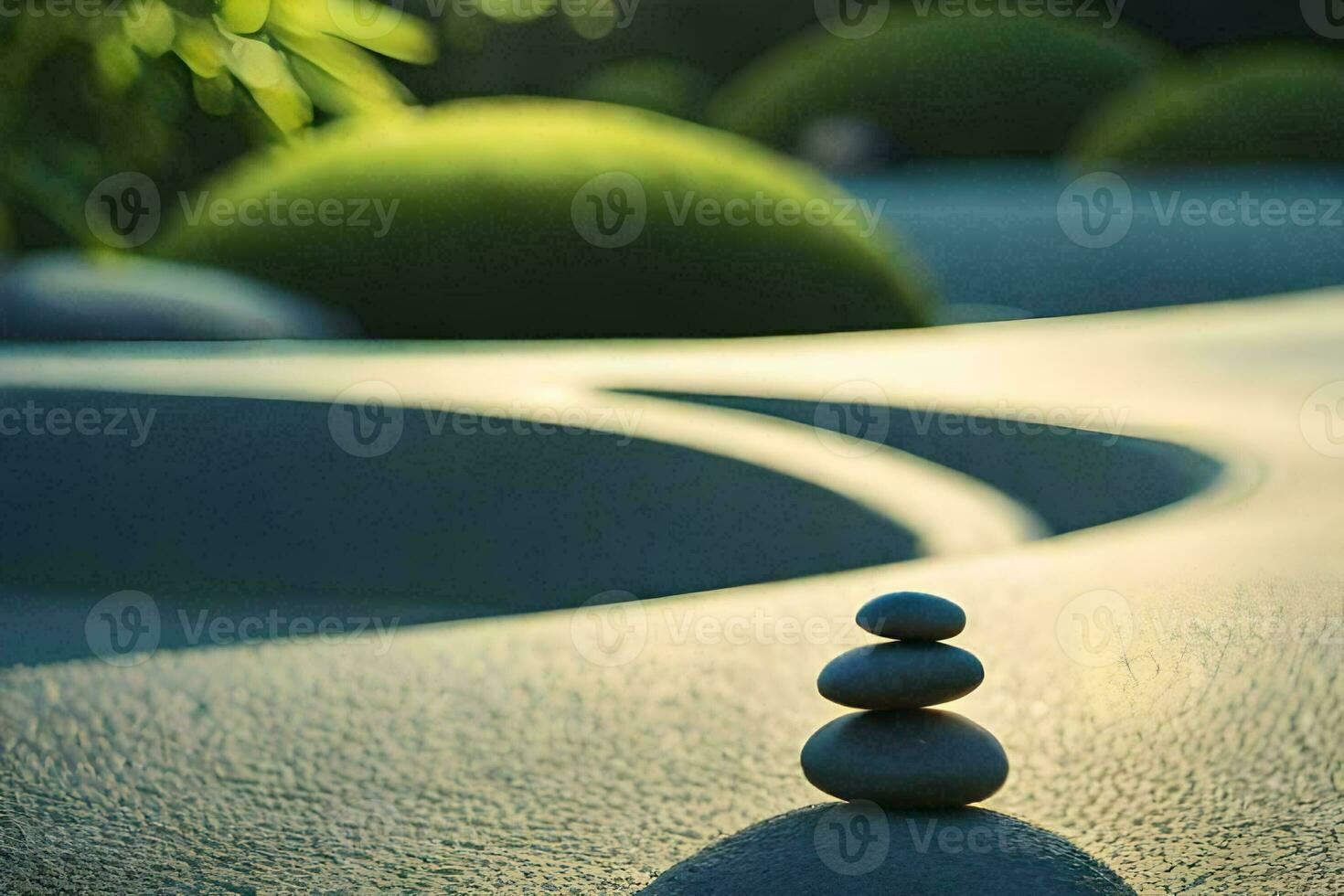 a stack of stones sitting on top of a concrete surface. AI-Generated photo