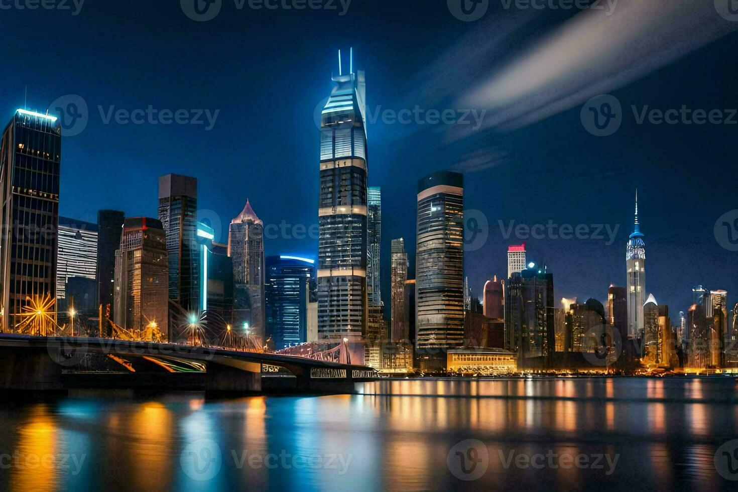 the city skyline at night in shanghai. AI-Generated photo