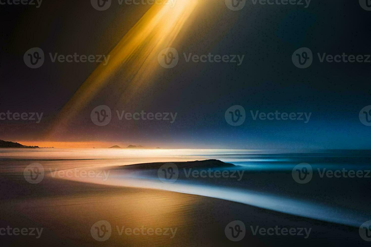 a long exposure photograph of the sun shining over the ocean. AI-Generated photo