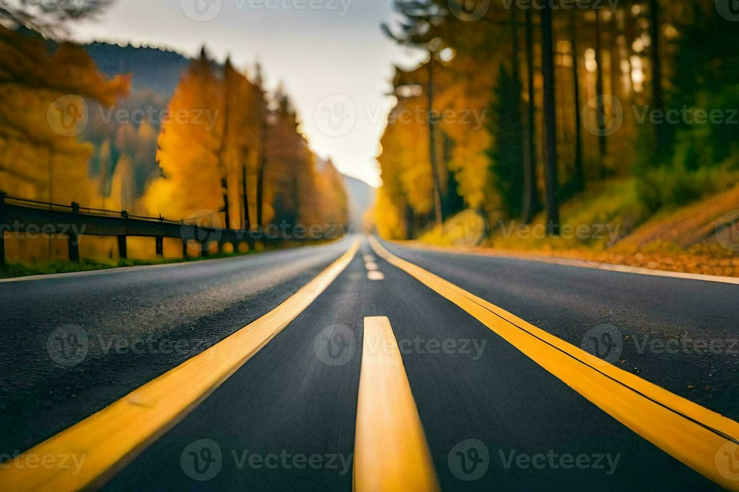 a long road with yellow lines in the middle. AI-Generated photo