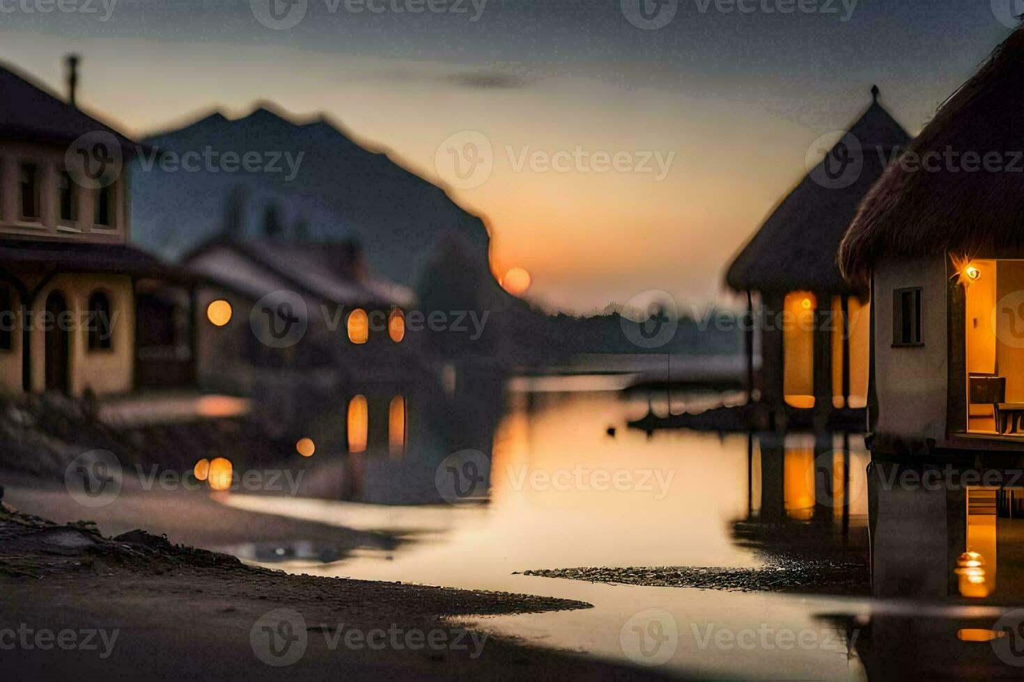 photo wallpaper the sky, water, lake, house, the house, the house, the house. AI-Generated