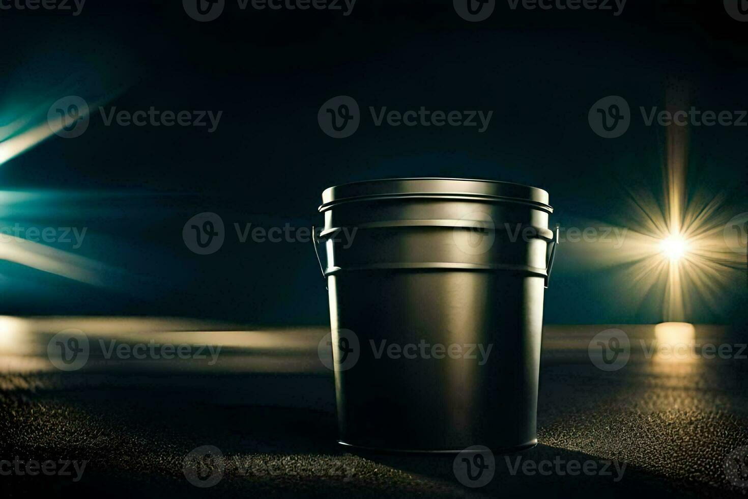 a black bucket sitting on a dark surface. AI-Generated photo