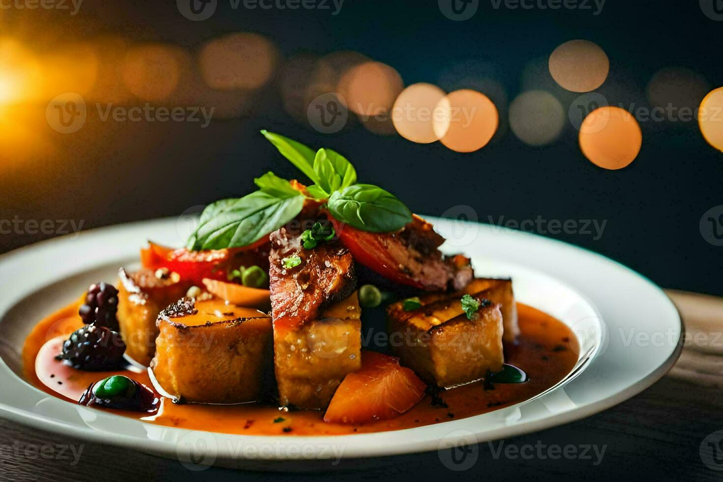 a plate of food with tofu and vegetables. AI-Generated photo