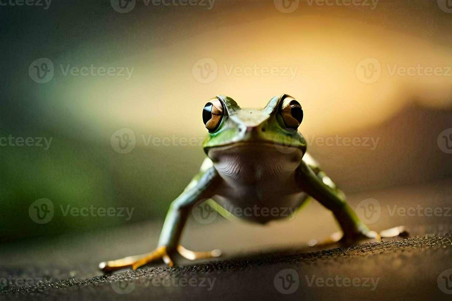 a frog is standing on a dark surface. AI-Generated photo