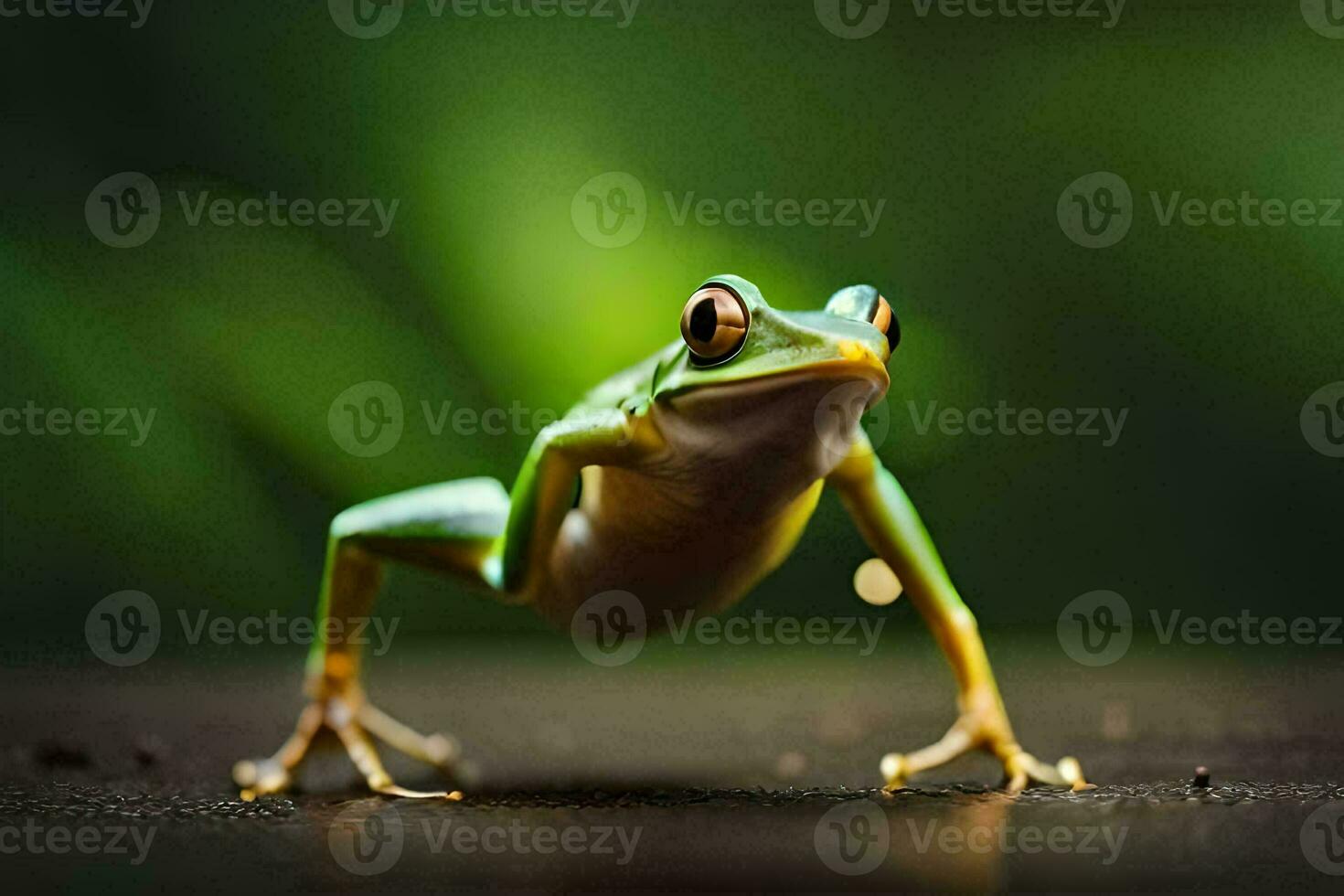 a frog is standing on its hind legs. AI-Generated photo