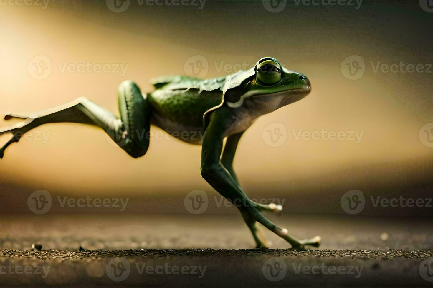 a frog jumping on the ground. AI-Generated photo