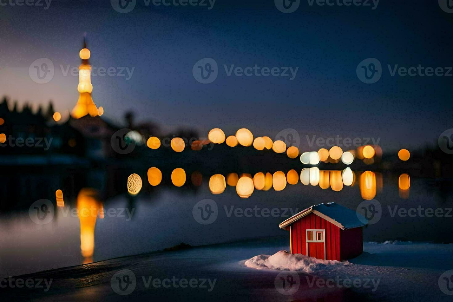 photo wallpaper the sky, the city, the lake, the house, the water, the city. AI-Generated