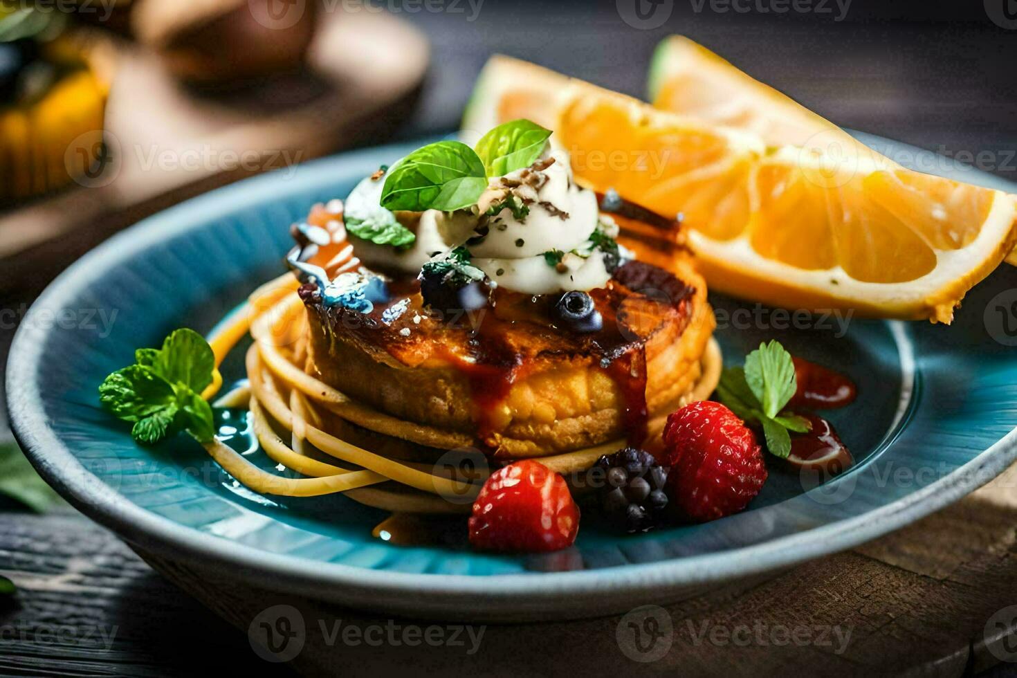 the food is served on a plate with a fork and knife. AI-Generated photo