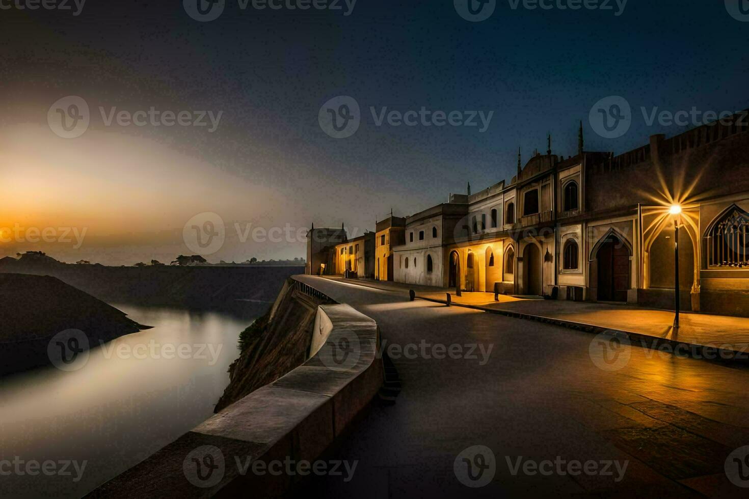 el Dom conjuntos terminado un ciudad y un río. generado por ai foto