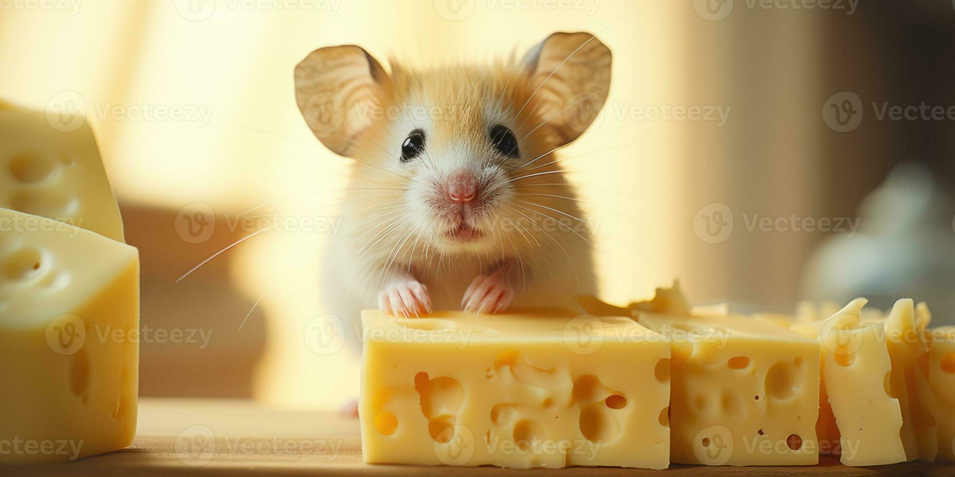 Cute mouse standing by eating delicious cheese AI Generative photo