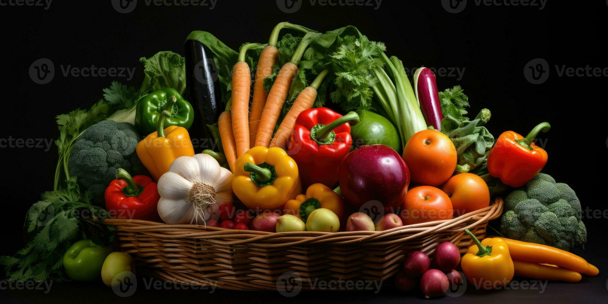 a picture of arrangement of fresh vegetables on a basket, AI Generative photo