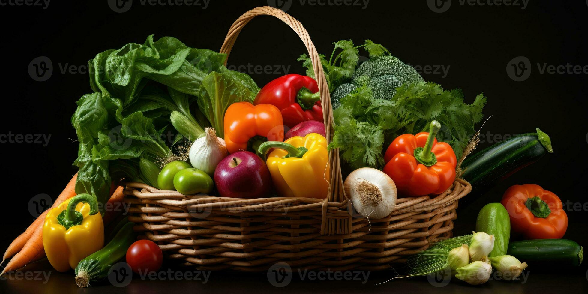 a picture of arrangement of fresh vegetables on a basket, AI Generative photo