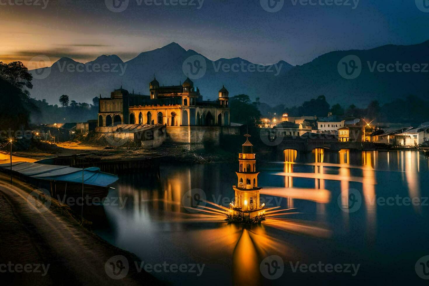 the beautiful palace at dusk in india. AI-Generated photo