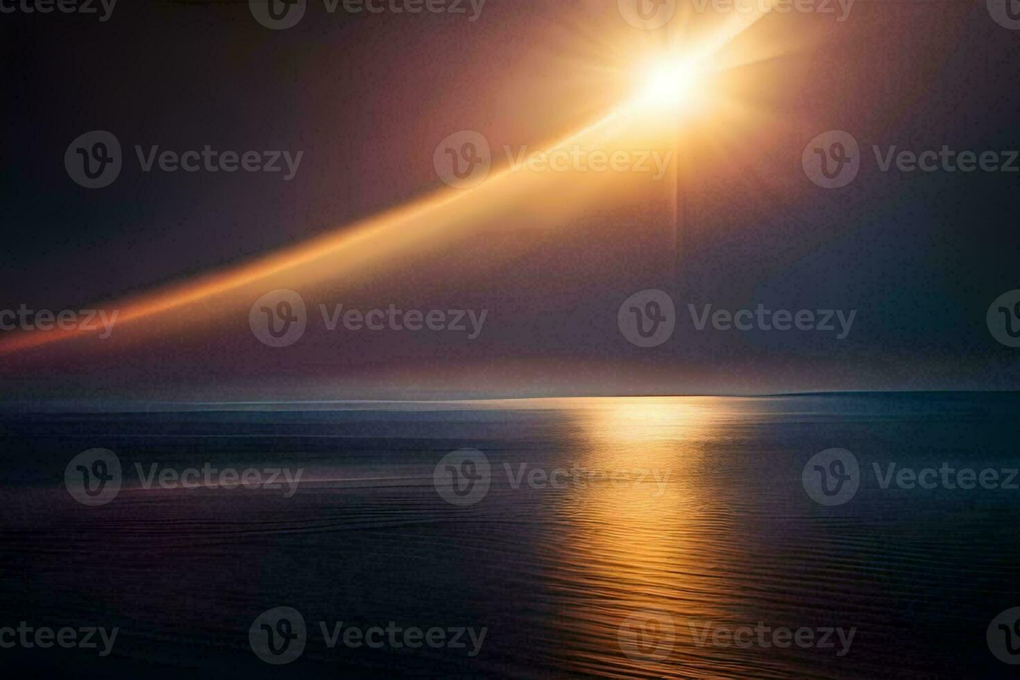 the sun is shining over the ocean. AI-Generated photo