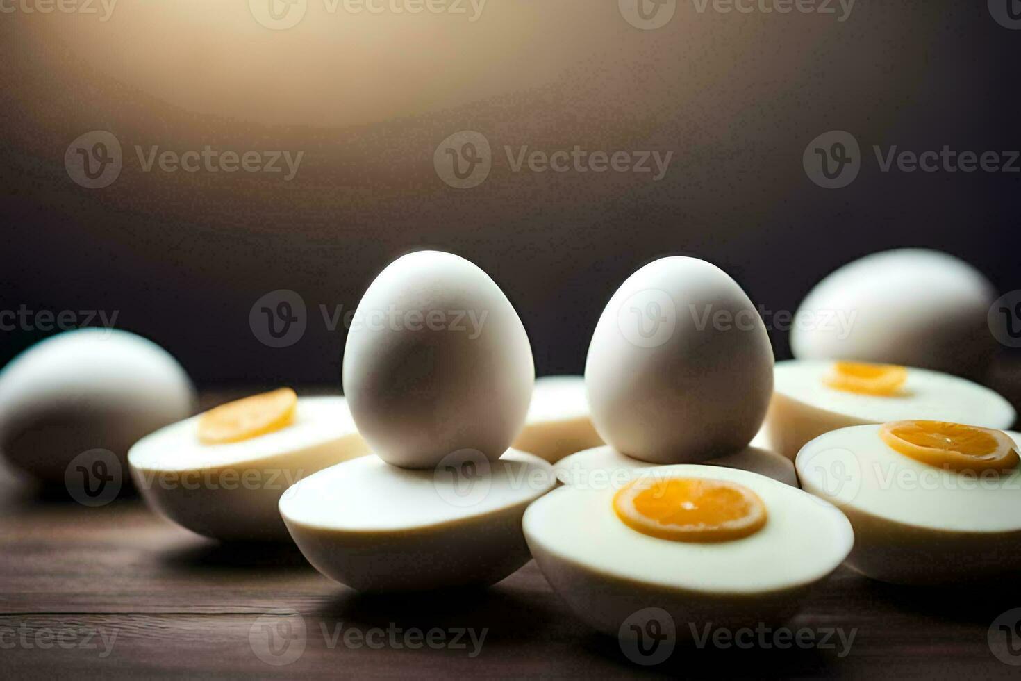 a group of eggs with an orange slice on top. AI-Generated photo
